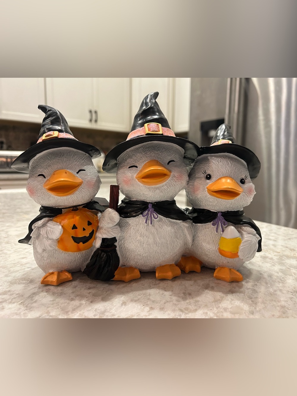 “New”Halloween Duck Trio Figurines - Witch Hats with Pumpkin, Broom & Candycorn